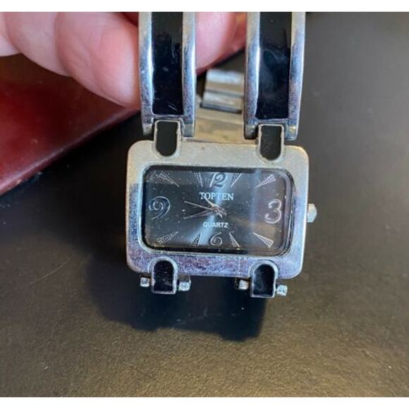 Women's Topten Silver Tone Watch with Black Enamel Accents, Quartz Movement - Picture 2 of 3